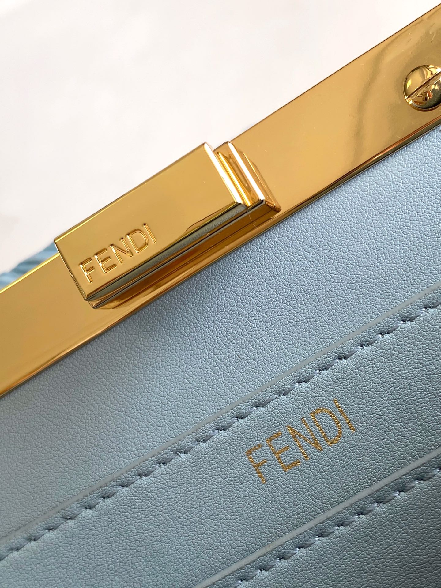 Fendi Peekaboo ISeeU Small Light Blue Interlace Leather Bag